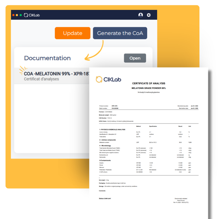 Edition automatique des certificats d'analyses (CoA)