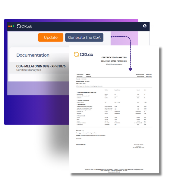 Automatically generate a Certificate of Analysis (CoA).